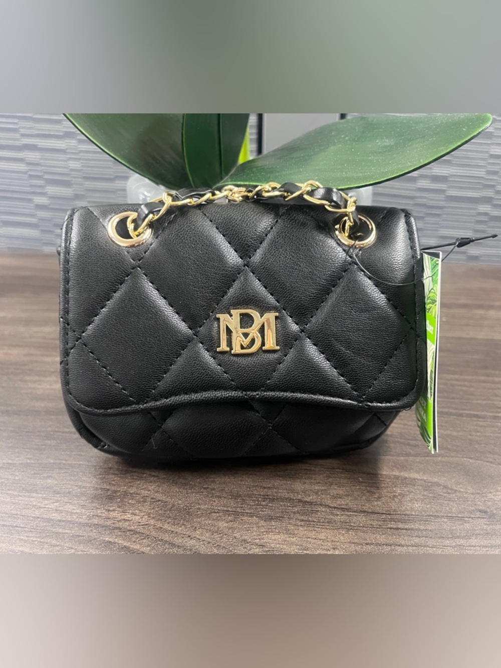 NEW Badgley Mischka Black Quilted Chain Mini Bag with Gold Hardware